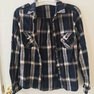 Navy Blue plaid button up